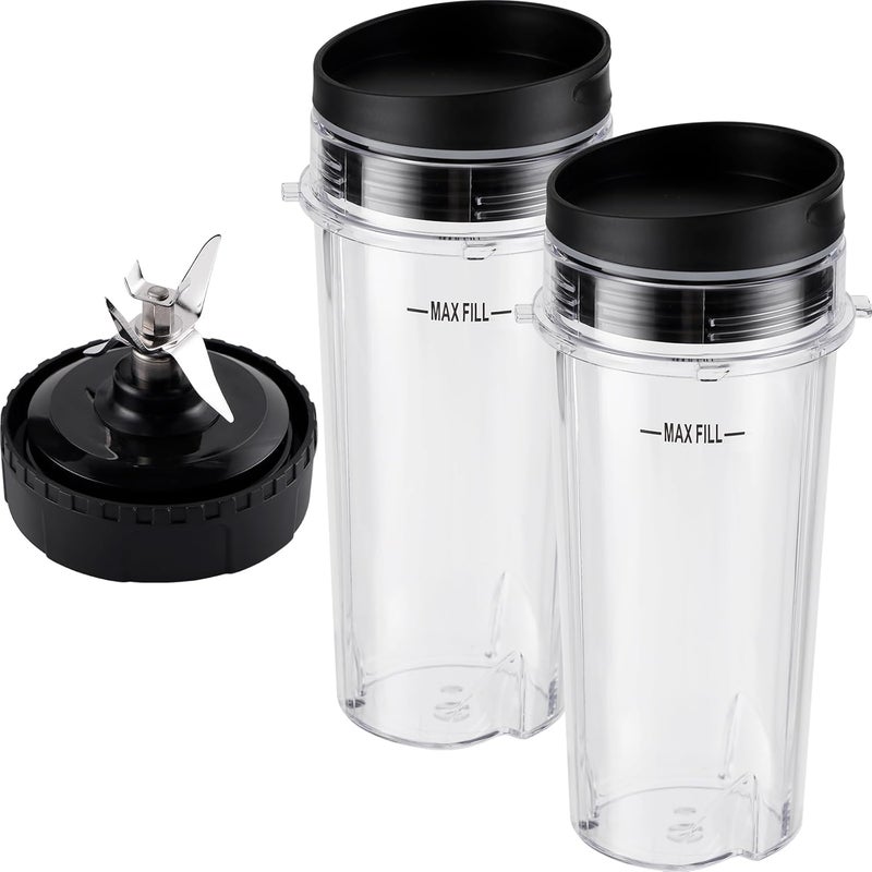 Equust 5-piece Ninja Blender Cups Replacement Single Serve 16oz Cups with Sip & Seal Lids, 6 Fins Extractor Blade Compatible with Nurti Ninja Blenders Pro BL660 BL663 BL663CO BL665Q BL740 BL770 - Image 1